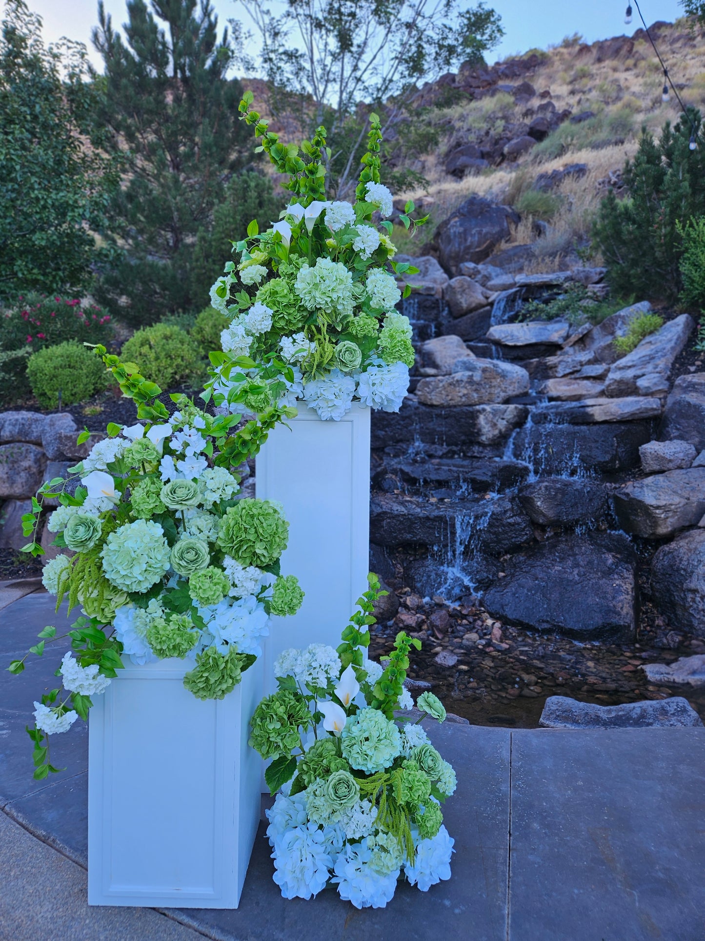 Green Hydrangea Wedding Florals for Rent with 4 Pedestals