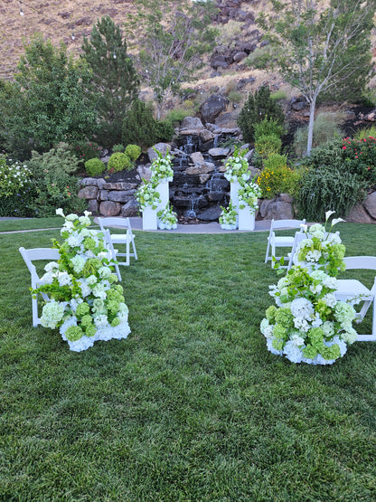 Green Hydrangea Wedding Florals for Rent with 4 Pedestals