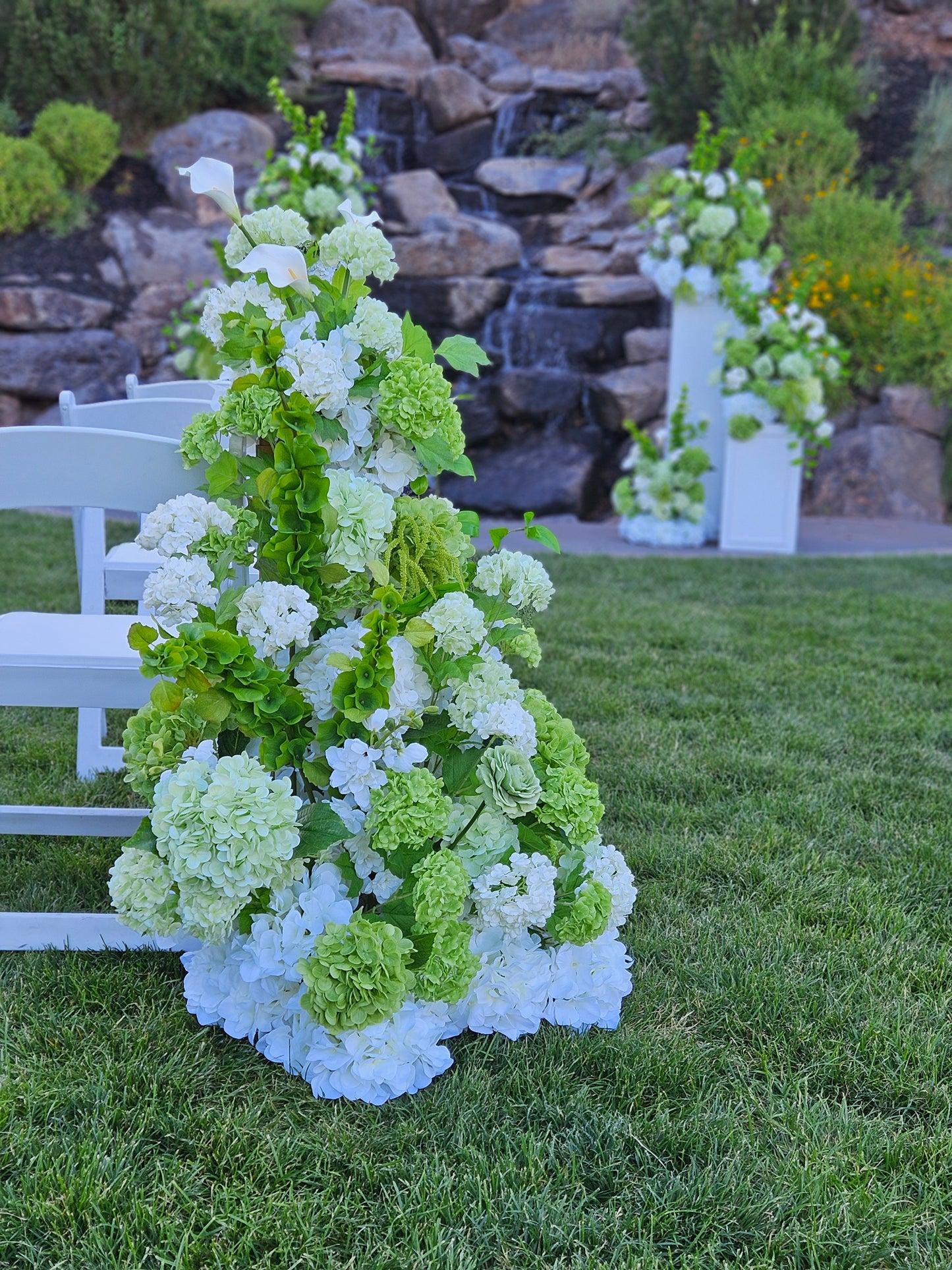 Green Hydrangea Wedding Florals for Rent with 4 Pedestals