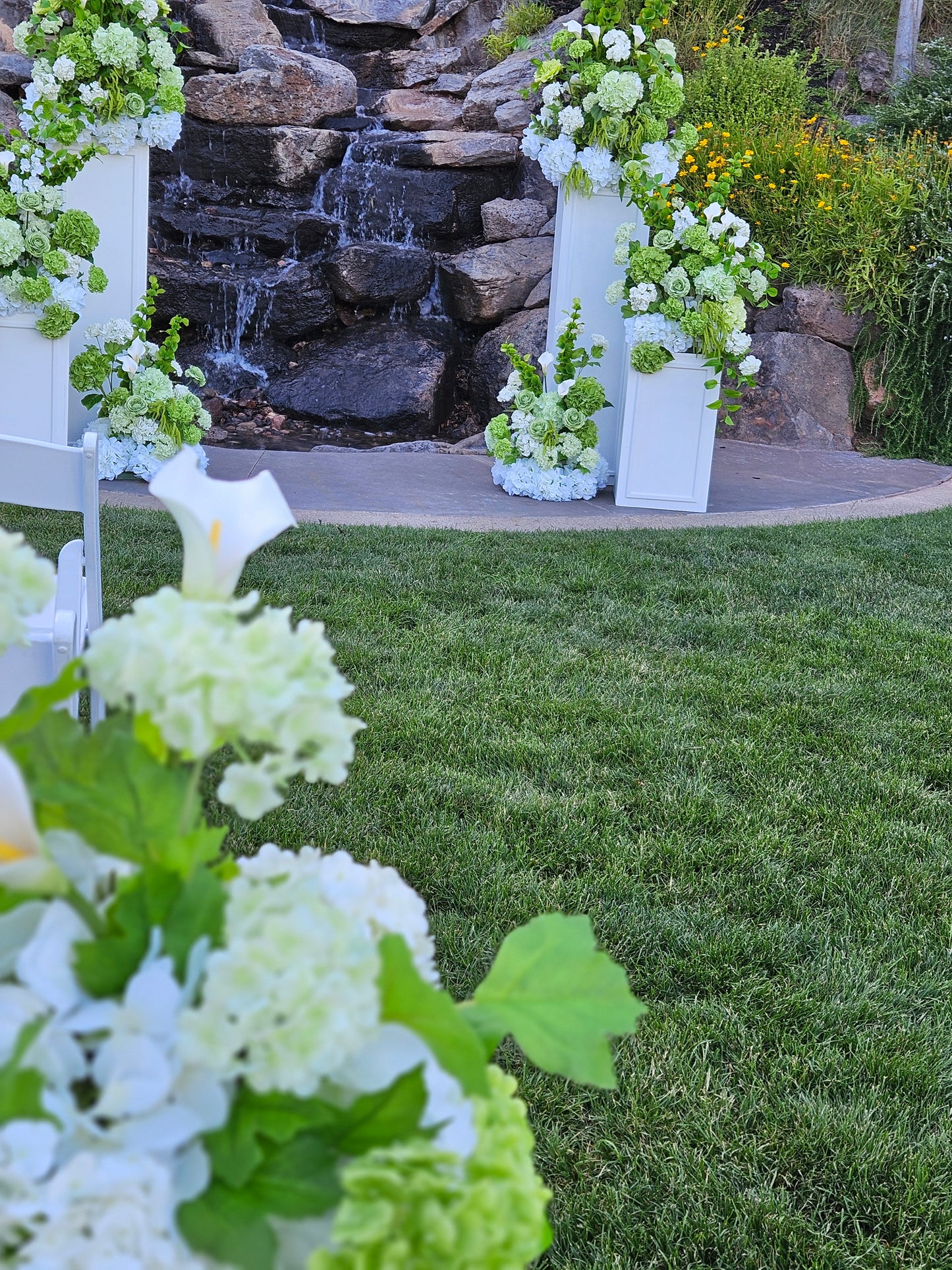 Green Hydrangea Wedding Florals for Rent with 4 Pedestals