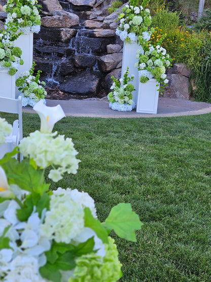 Green Hydrangea Wedding Florals for Rent with 4 Pedestals