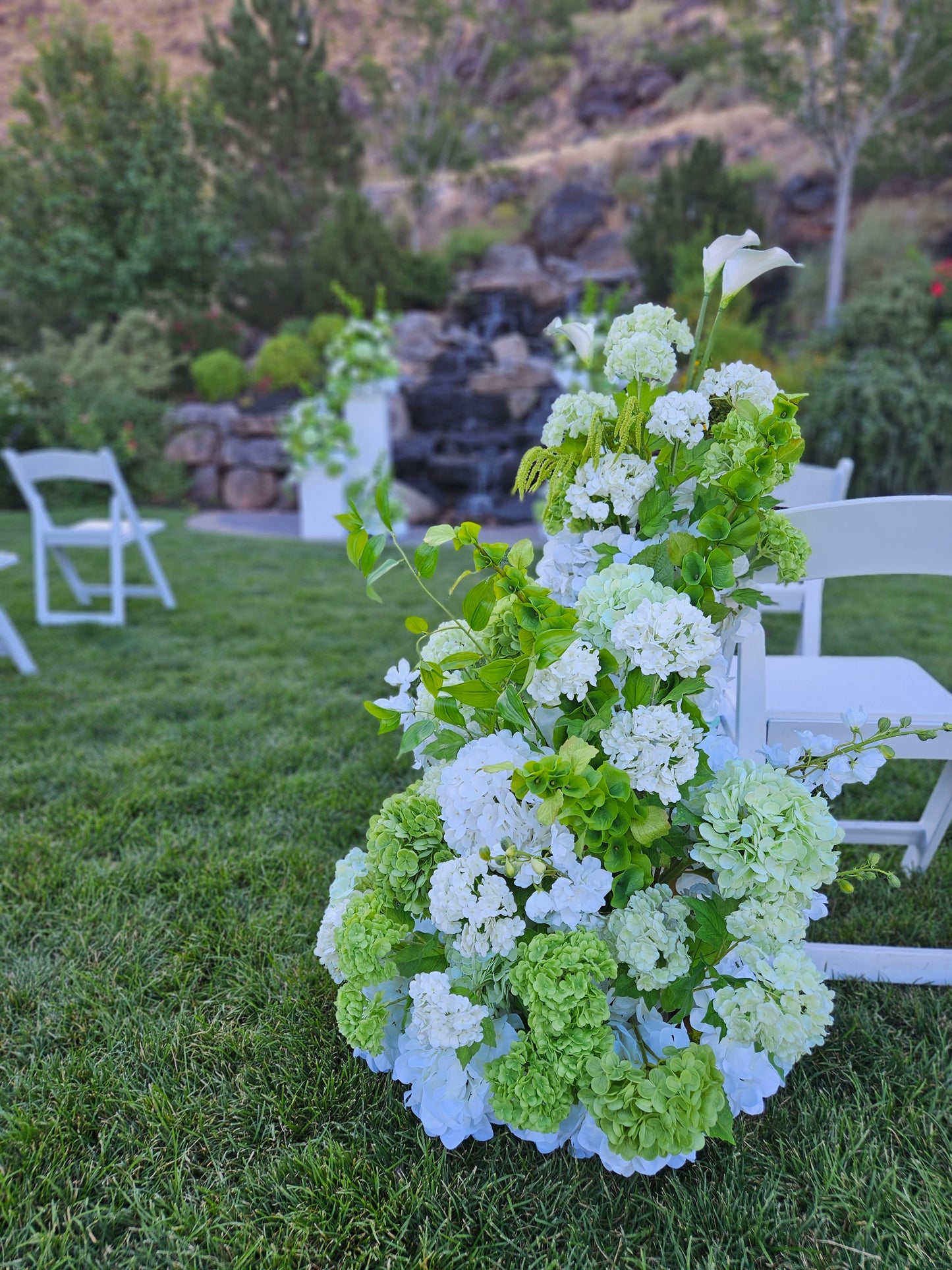 Green Hydrangea Wedding Florals for Rent with 4 Pedestals