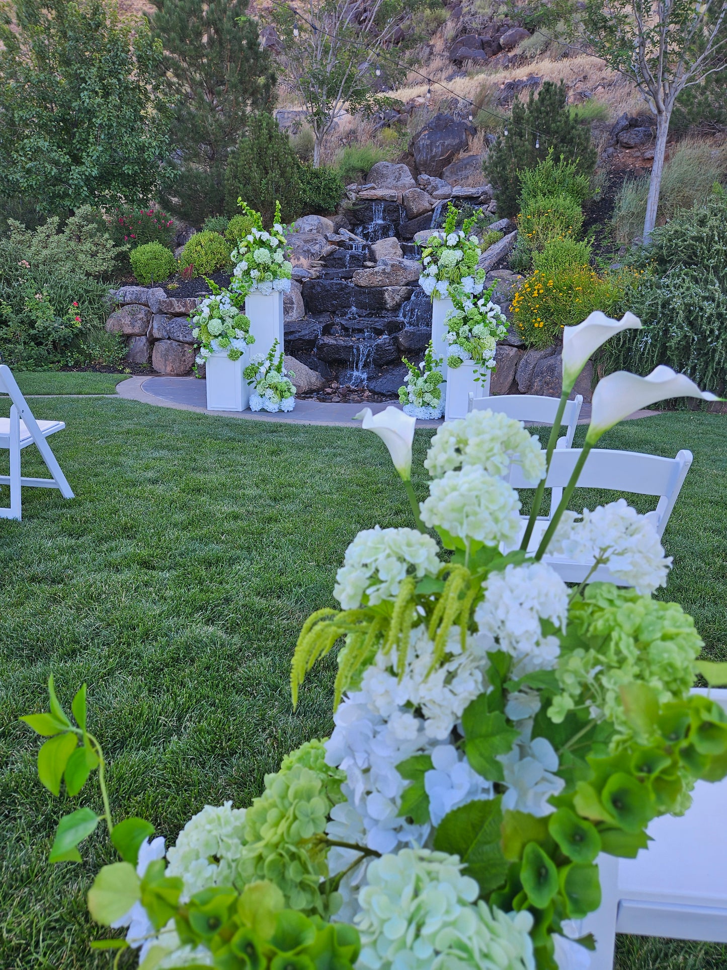 Green Hydrangea Wedding Florals for Rent with 4 Pedestals