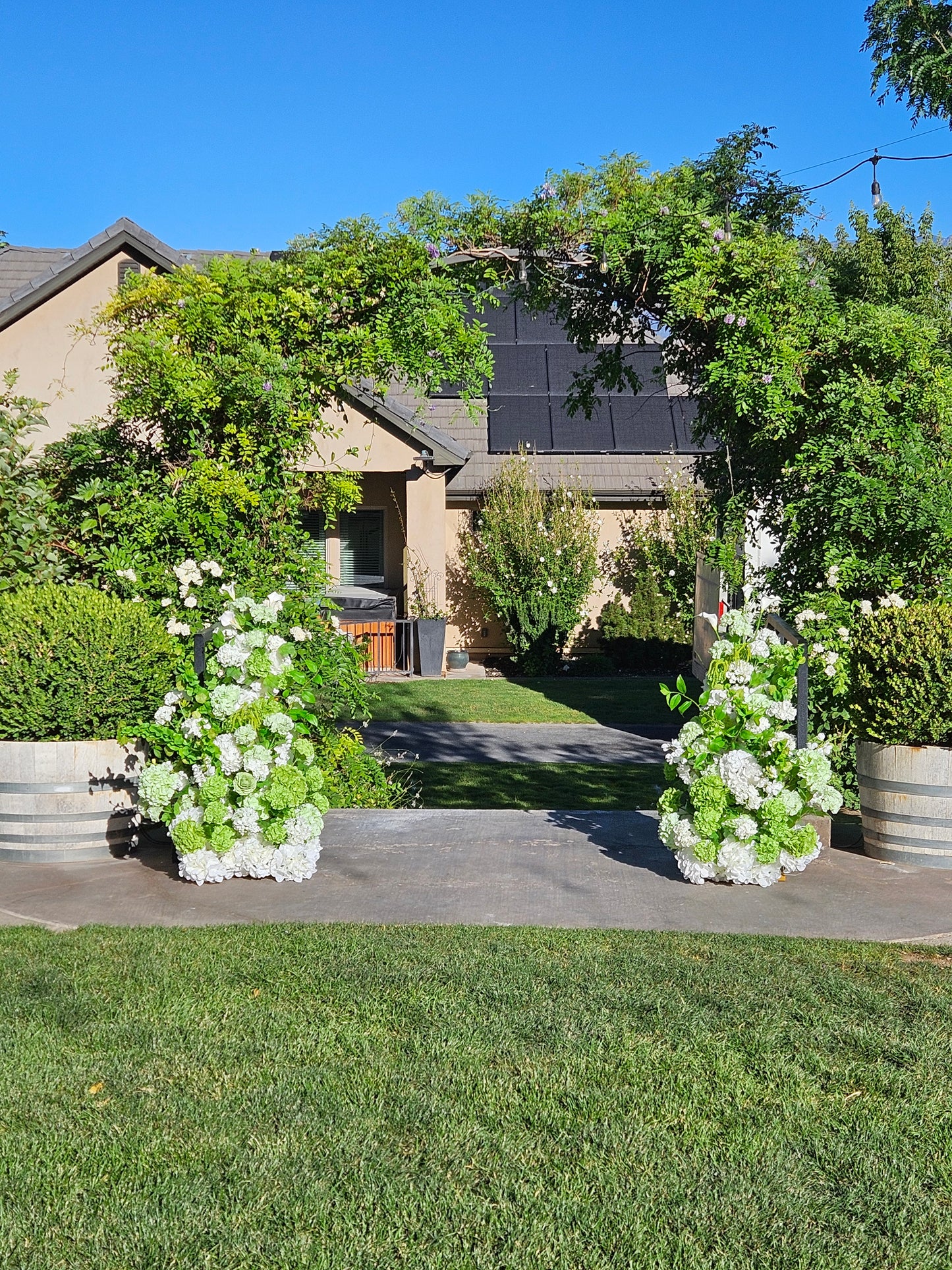Green Hydrangea Wedding Florals for Rent with 4 Pedestals
