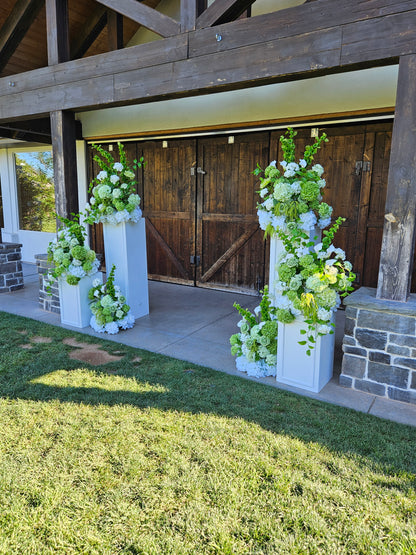 Green Hydrangea Wedding Florals for Rent with 4 Pedestals